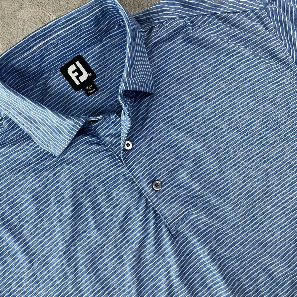 FootJoy Golf Polo Shirt Men's XL Blue Stripe Stretch Moisture Wicking